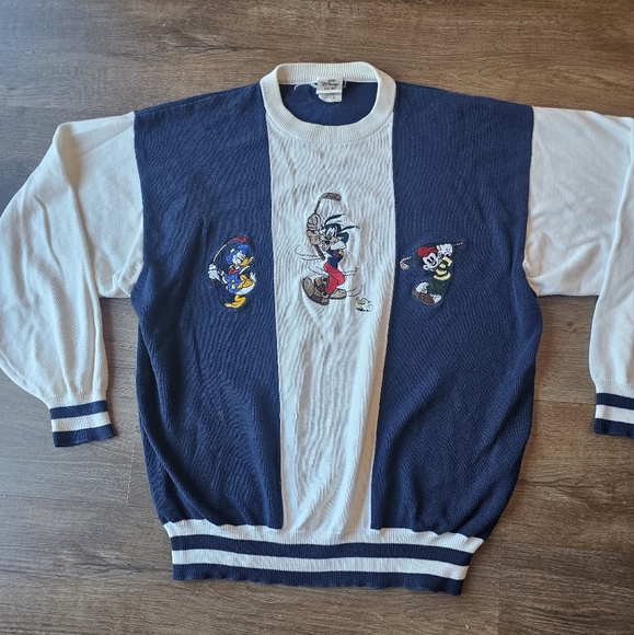 Rare Vintage Disney Mickey Donald Goofy Golfing Knit Thick Striped Sweater - Picture 3 of 12